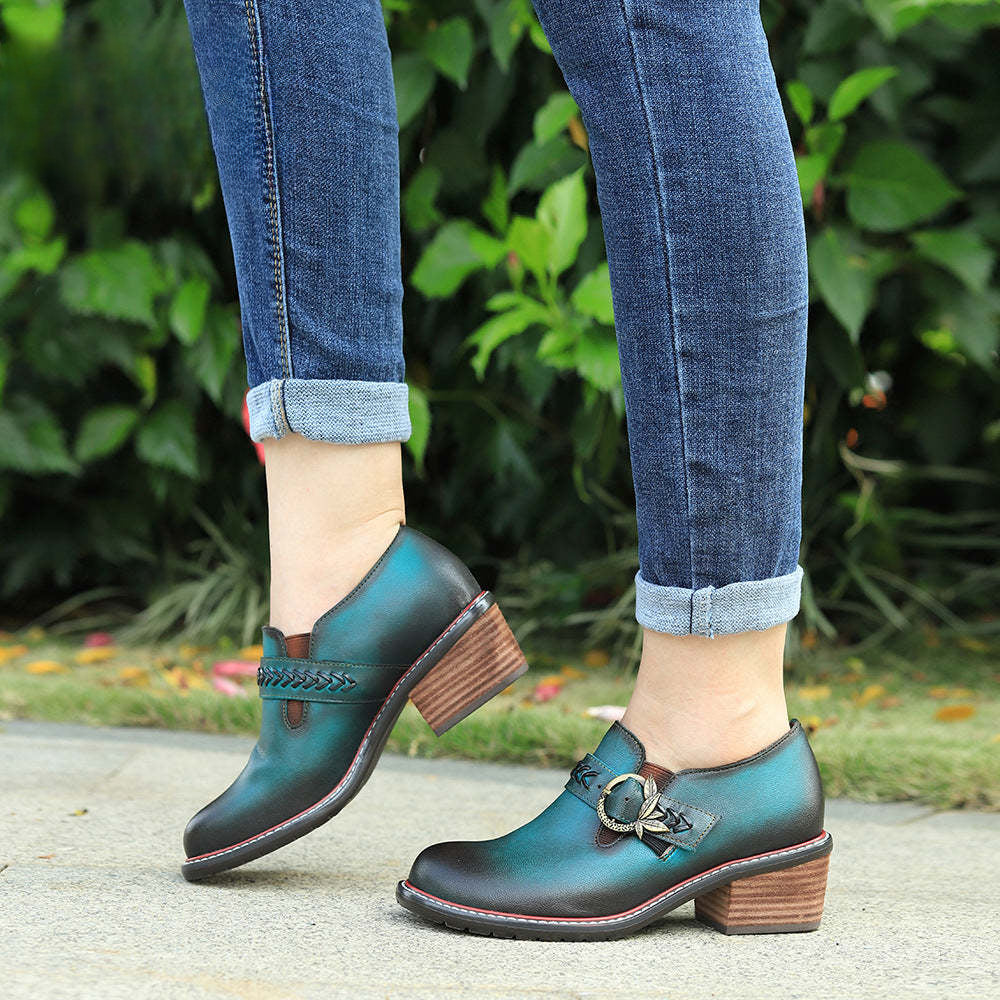 Socofy Genuine Leather Handmade Lace-Up hand-rubbed color Loafers