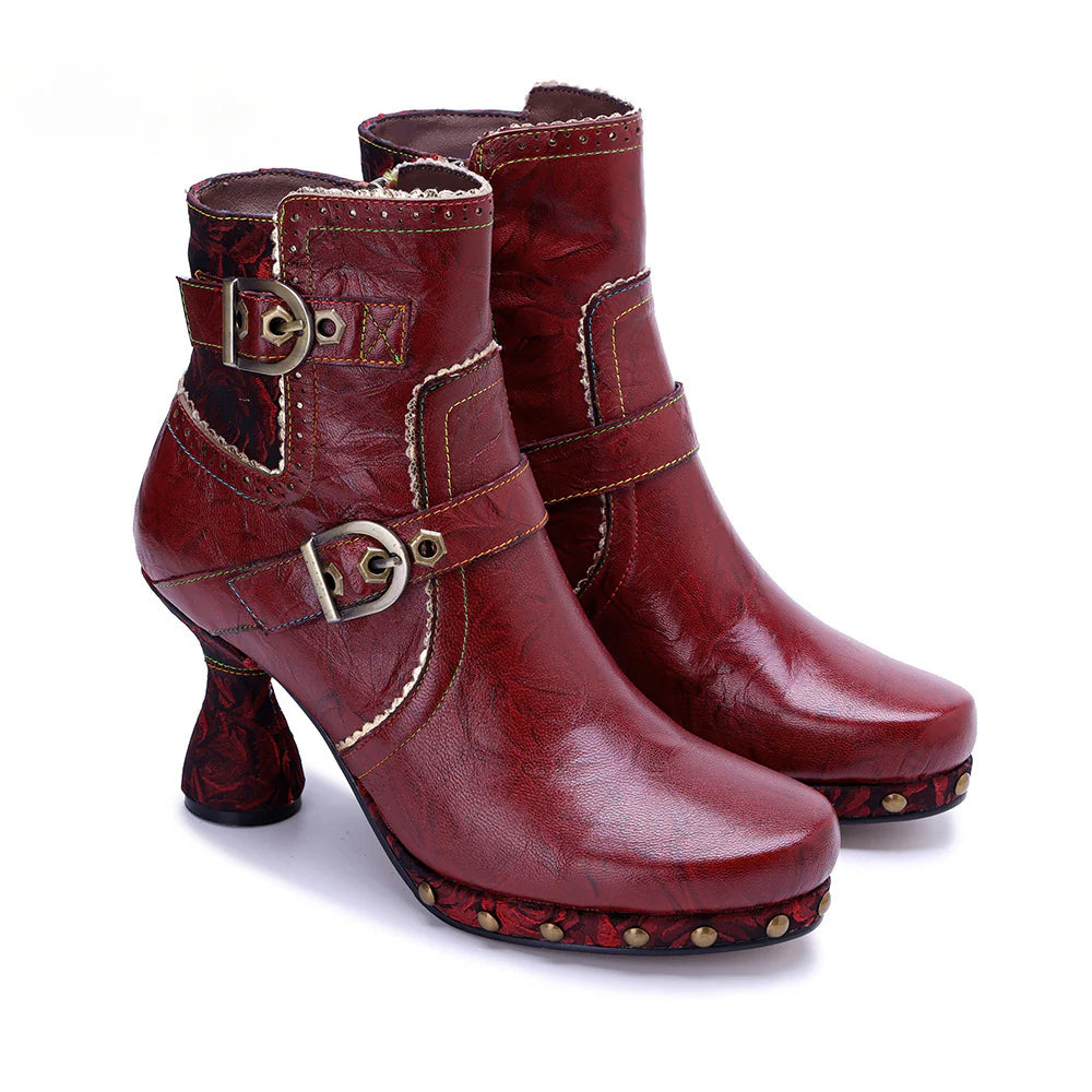 Socofy Vicconfy Retro Handmade Pure Color Fashionable Ankle Boots
