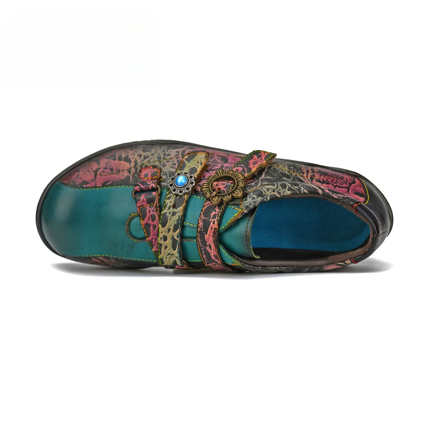 Socofy Vicconfy Vintage Hand Painted Genuine Leather Flat Shoes