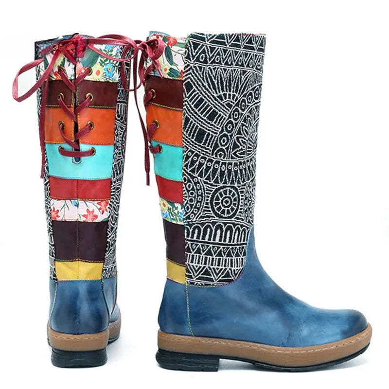 Socofy Vinatge Handmade Knee High Boots For Women Genuine Leather Shoes Women