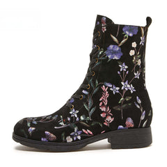 Socofy Autumn and winter warm and wear-resistant mid-calf round-toe cowhide leather fashion boots