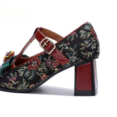 Socofy Vicconfy Vintage Mary Jane three-dimensional bow high heels Shoes