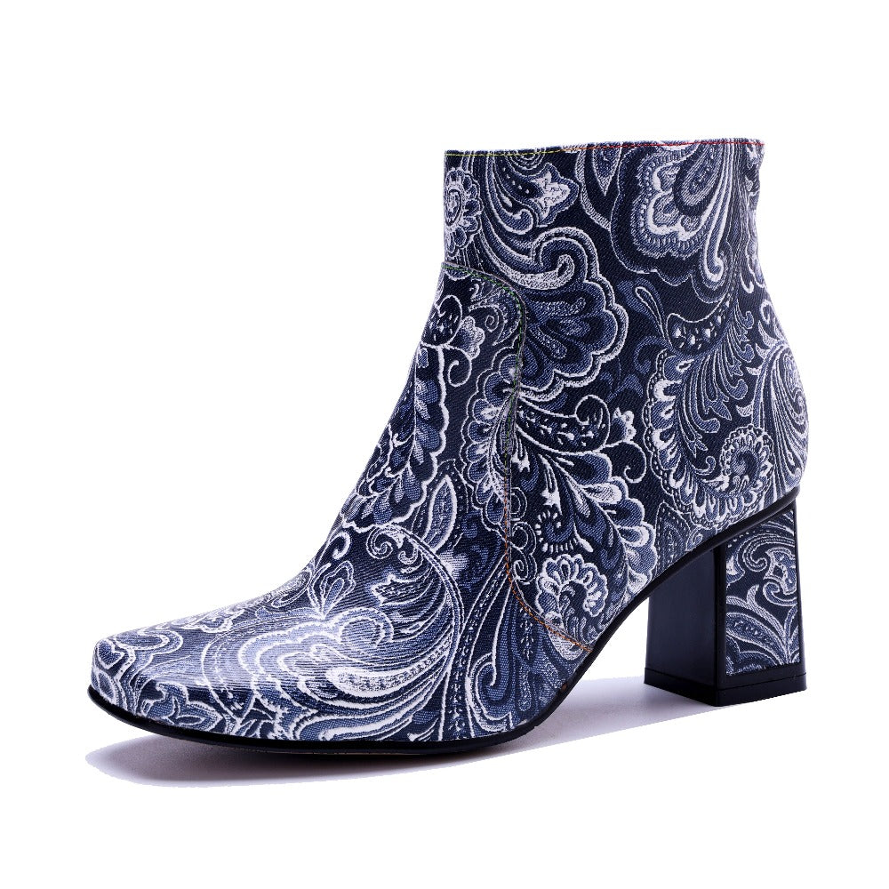 Socofy Fall Vintage Handmade Leather Side Zipper Boots