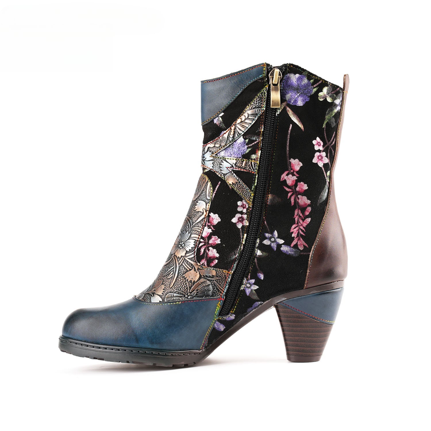 Socofy Vicconfy Retro Painted Genuine Leather Dragonfly Ankle Boots