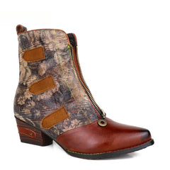 Socofy Vicconfy Head Cowhide Vintage Front Zipper Ankle Boots