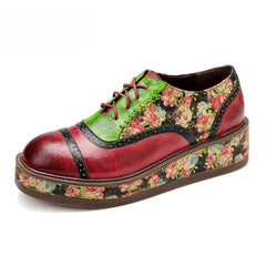 Socofy colour collision splicing lace-up thick bottom women's platform flat shoes