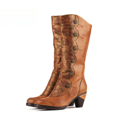 Socofy Vicconfy Vintage Handmade Real Leather Long Boots