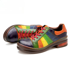 Socofy Colour Patchwork Genuine Leather Women's Flat Shoes