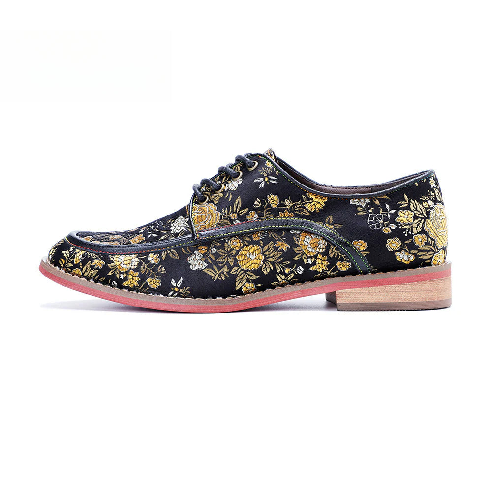 Socofy Genuine Leather Retro Flat Print Casual Lace-up Loafers Shoes