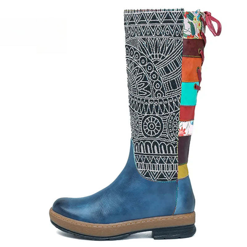 Socofy Vinatge Handmade Knee High Boots For Women Genuine Leather Shoes Women