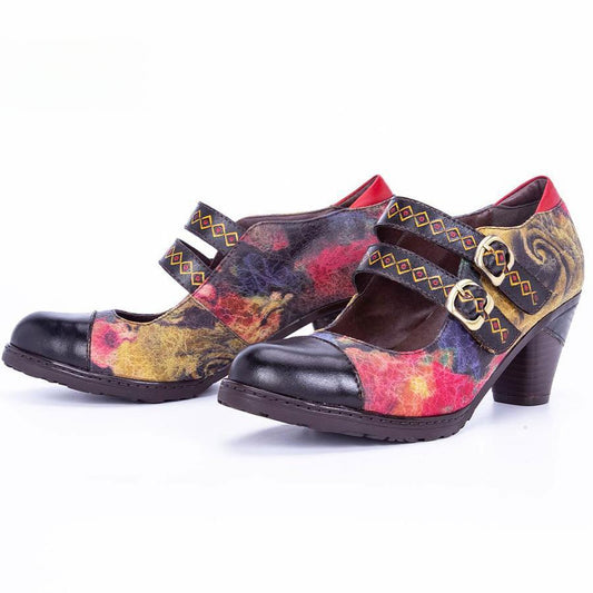 Socofy ethnic style retro genuine leather high heels women's shoes 900