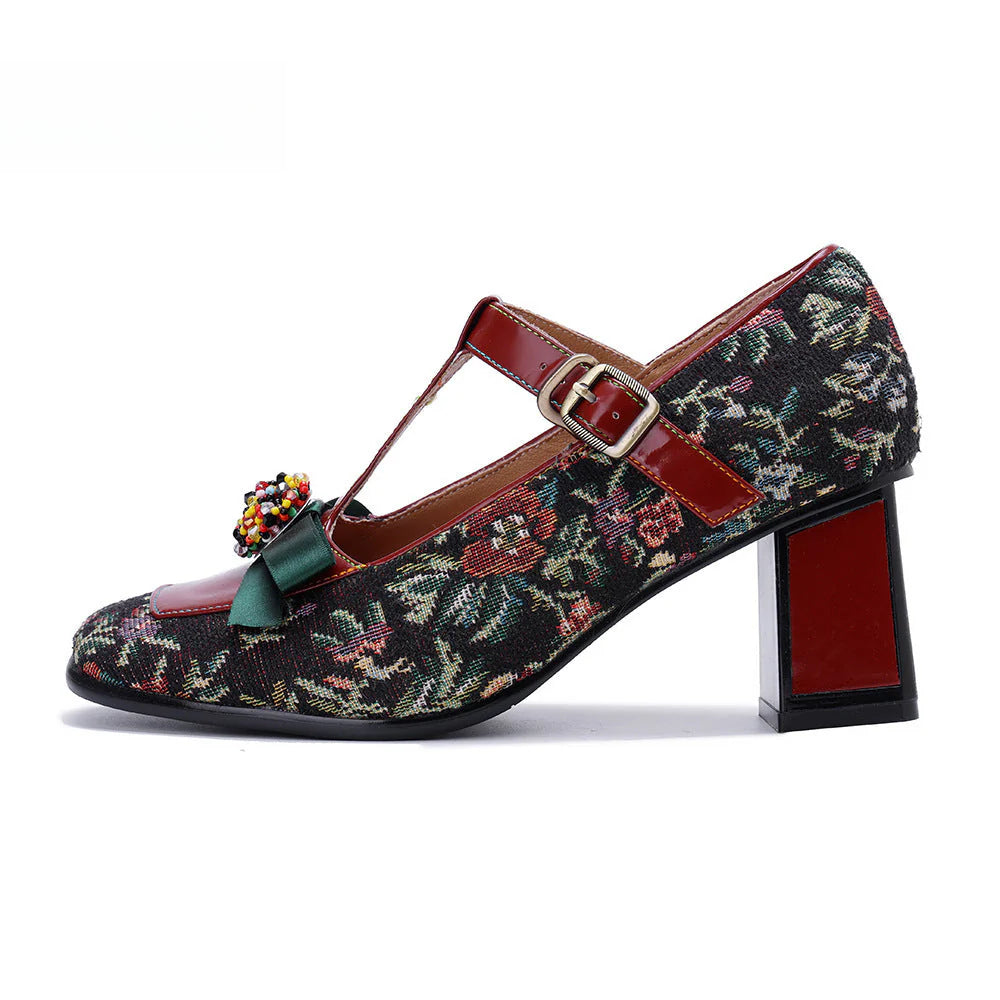 Socofy Vicconfy Vintage Mary Jane three-dimensional bow high heels Shoes