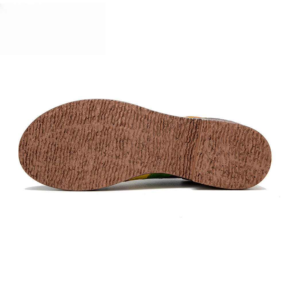 Socofy Colour Patchwork Genuine Leather Women's Flat Shoes