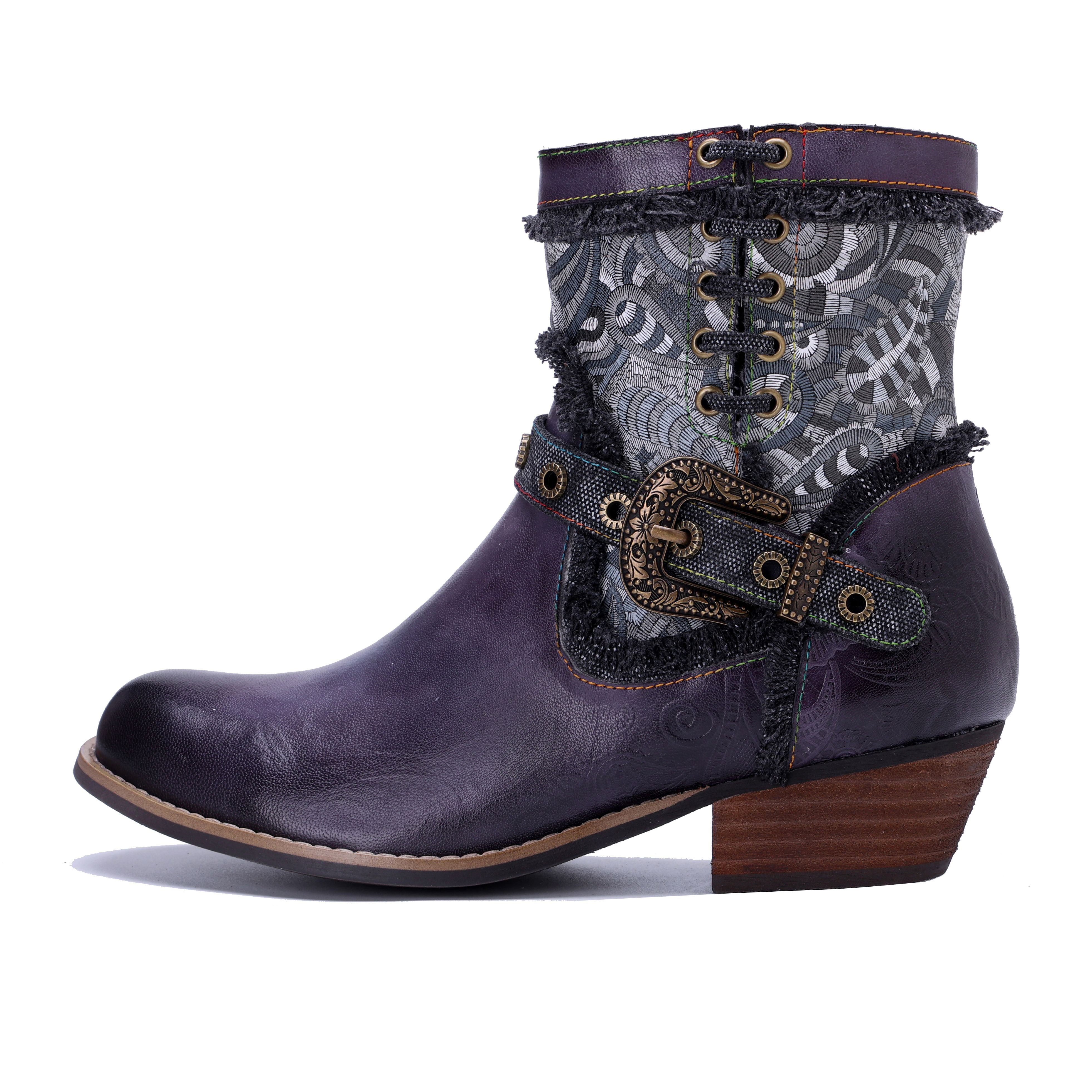 Socofy Handmade Leather Side Zipper Short Boots