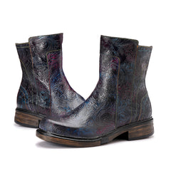 Socofy Winter Vintage Embossed Pattern Short Boots