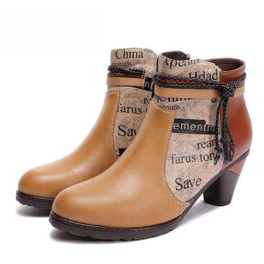 Socofy Low-top cowhide leather round-toe fashion women's shoes with drawstring design 1500
