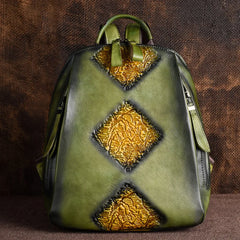 Socofy Handmade Retro Embossed Floral Backpack For Women Genuine Cowhide Leather Fashion Women Bag Solid Color Muti-function Backpacks