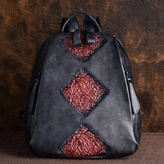 Socofy Handmade Retro Embossed Floral Backpack For Women Genuine Cowhide Leather Fashion Women Bag Solid Color Muti-function Backpacks