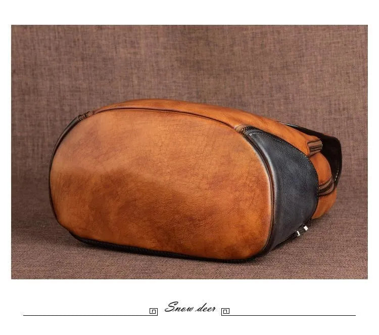 Socofy Genuine Leather Handmade Embossed Vintage Women Backpacks