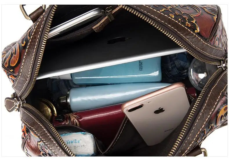 Socofy Women's Bag Female Luxury Bag Genuine Leather Retro Hand Bags For Women Handmade Embossing Shoulder&Crossbody Bags