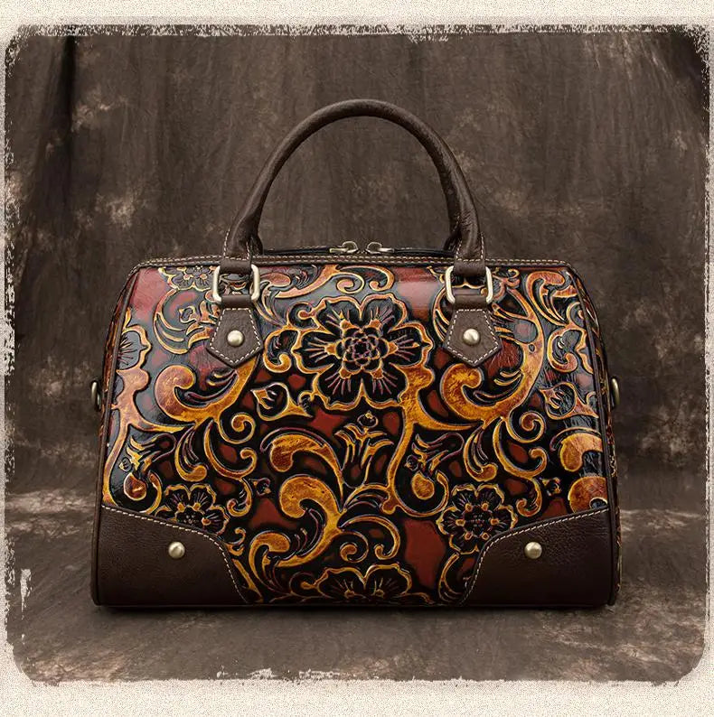 Socofy Women's Bag Female Luxury Bag Genuine Leather Retro Hand Bags For Women Handmade Embossing Shoulder&Crossbody Bags